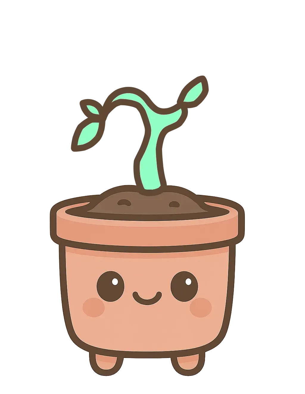 Planty at two months, a smiling sprout in a pot