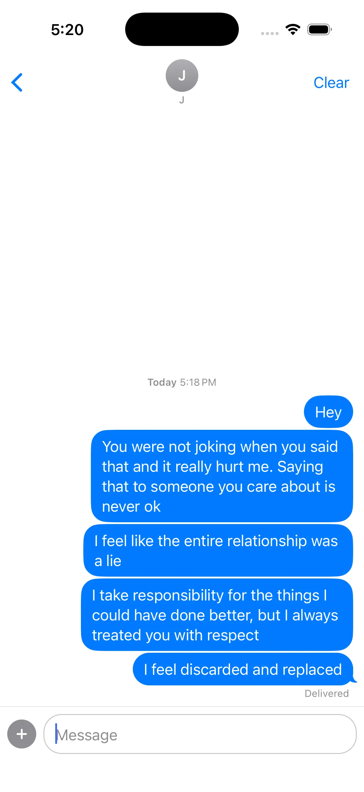 A private chat of messages written instead of sending them